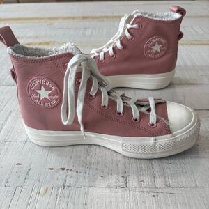 Converse All Star size‎ 8 CTAS Lift Hi Rust Pink Leather Platform Sherpa Lined